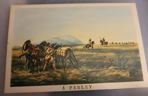 Postal vintage Currier & Ives A PARLEY 4X6 en perfecto estado. Indios sin usar - Imagen 1 de 2
