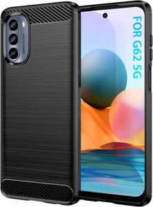 Pour MOTOROLA MOTO G62 5G COQUE NOIR EN FIBRE DE CARBONE SILICONE ETUI HOUSSE - Photo 1 sur 7