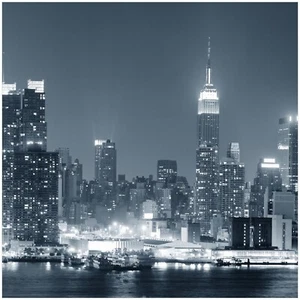 Wallario Memoboard Glas Magnettafel New York Skyline - Schwarz Weiß Blau City - Bild 1 von 3