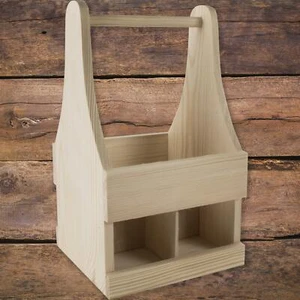 4 Pack Bottle Caddy | Plain Pine Wood Holder Trug Tote Beer Crate Carrier Case - Picture 1 of 7