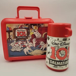 Vintage 101 Dalmatians Red Plastic Lunch Box with Thermos - Picture 1 of 8