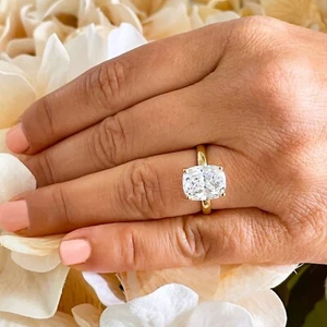 14K YELLOW GOLD CUSHION CUT SIMULATED DIAMOND ENGAGEMENT RING BRIDAL 4.00CT - Picture 1 of 12