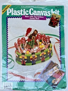 Vintage 1991 California Country Xmas Bear Toys Soldier Plastic Canvas Candy Dish - Picture 1 of 6