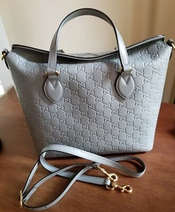 Gucci Signature Guccissima Fold Over Gray Leather Tote - Shoulder Bag- - Picture 1 of 18