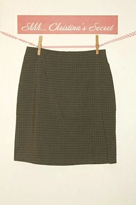 FASHION BUG Womens Short Skirt Stretch Plaid Black Green Taupe Sz 8 * VG++ - Image 1 of 3