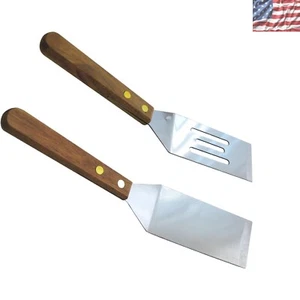 Set of 2 Stainless Steel Mini Spatulas with Wood Handle - Elegant Silver Finish - Afbeelding 1 van 3