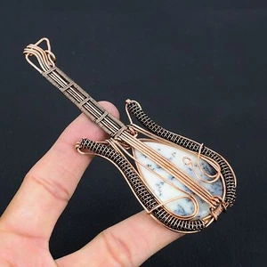 Dendrite Opal Gemstone Copper Wire Wrap Guitar Pendant 4.53 X-Mas Gift u055 - Picture 1 of 5