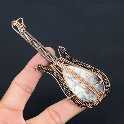 Dendrite Opal Gemstone Copper Wire Wrap Guitar Pendant 4.53 X-Mas Gift u055 - Image 1 of 4