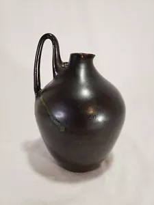 Black Glaze Handcrafted Clay Pot with Handle Signed Vintage - Picture 1 of 8