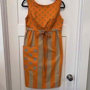 Vintage 60s 70s Jovi Fashion Dress Orange Gold Dots Stripes Twiggy Mad Men - Picture 1 of 12