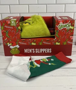 Dr. Seuss The Grinch Size:XL(13/14) Men’s Christmas Holiday Slippers With Socks - Picture 1 of 7