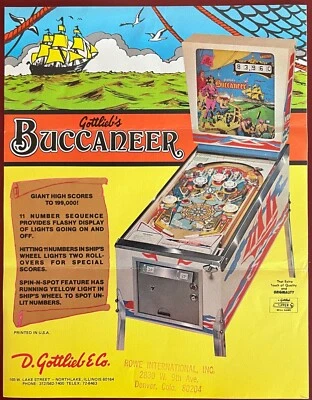 1976 Gottlieb Buccaneer Original Pinball Flyer - Image 1 of 2