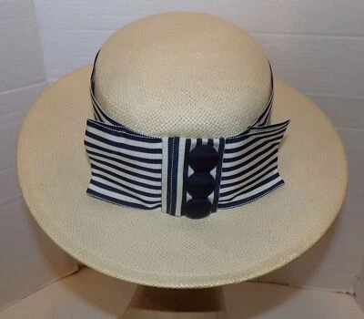 NOS 80s Vintage White Woven Straw Wide Brim Hat Betmar - Image 1 of 4