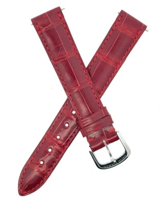 David Yurman 15mm Red Shiny Alligator Leather Silver Buckle Watch Band - Image 1 of 3