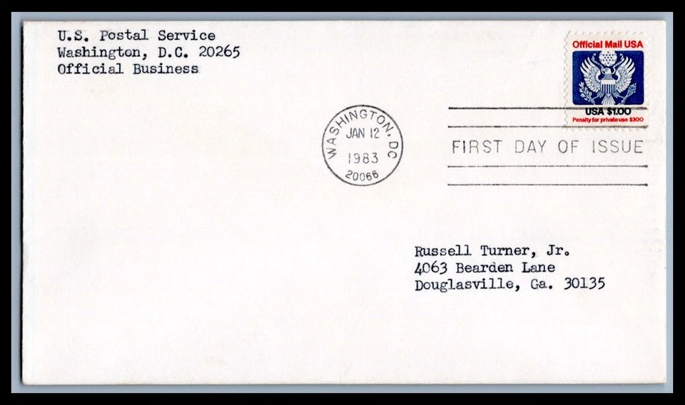 US FDC # O132 $1  Official Eagle & Shield USPS  sealed 1983, 0a259 - Image 1 of 1