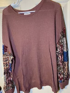 UMGEE Women Thermal waffle Knit Top Large Boho Hippie Balloon Sleeve, L - Picture 1 of 3