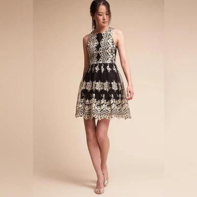 Vestido corto de encaje BHLDN ANTHROPOLOGIE dama de honor negro cóctel sin mangas talla 6 Foto 1 de 4