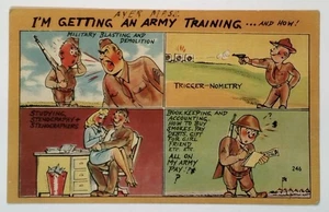 Vintage WWII Linen Army Training Comic Postcard Camp Devens, Mass - Picture 1 of 2