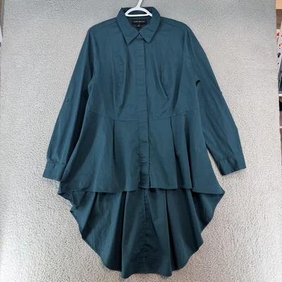 Camisa Lane Bryant para mujer 16 verde azulado plisado peplum túnica duende hada del bosque Foto 1 de 4