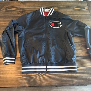 Vintage 90s “CHAMPION” SPELLOUT Black Varsity Bomber Jacket Size Medium M Red - Picture 1 of 9