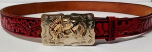 Vintage Tex hellbraun Gürtel Western 30 rot Werkzeug Steerhide Eichel Neusilber Bronco Schnalle - Bild 1 von 17