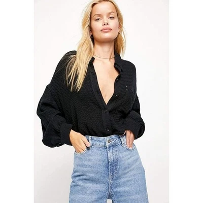 We the free People Sz XL black Solid Hidden Valley Buttondown Soft oversized - Image 1 of 4