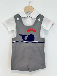 Vintage 1980s Hop Skip & Jump Gray Whale Shortall Set Size 3T Chattanooga - Picture 1 of 7