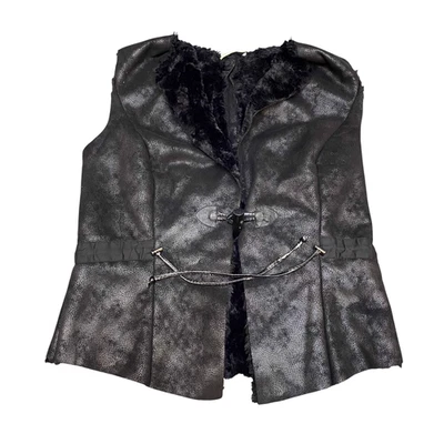 Bonita Faux Leather Vest Womens Medium Black Tie Waist Toggle Front Sleeveless - Image 1 of 3