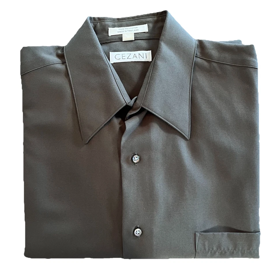 Cezani 男式 Olive Army 绿色正装衬衫 16 34/35 L 码 100% 聚酯纤维 — 第 1/4 张图片