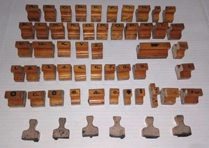 55 Vintage Stamps With Wood Handles, A-Z , 1-9, Punctuation Marks & Symbols! - Picture 1 of 24