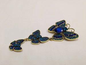 NEW - Beautiful Blue Glass triple Butterfly pendant brooch - Picture 1 of 5