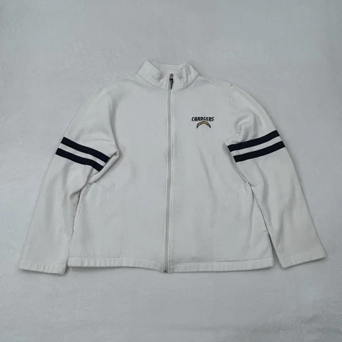 Vintage NFL For Her Los Angeles LA Chargers White Full Zip Sweater Women’s XL Cover
