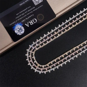 2mm VVS D Real Moissanite Tennis Chain Necklace for Men Women 925 Silver Gold - Picture 1 of 14