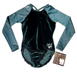 GK Elite Carly Patterson VTG 90s Green Velvet Sparkle LS Leotard AM Size M, NWT - Picture 1 of 14