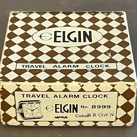 VINTAGE ELGIN FOLDING TRAVEL CLOCK ORIGINAL BOX JAPAN WORKS Cover