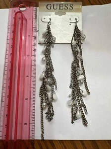 Pendientes colgantes largos con cuentas de metales de oro/plata Guess nuevos con etiquetas - Imagen 1 de 3
