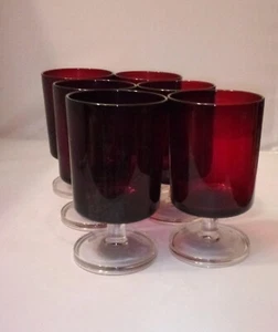 6 Vintage französische Luminarc rubinrote Gläser mit klaren Stielen Verrerie d'Arques 5,25" - Bild 1 von 6