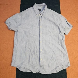 J Crew Hemd Herren XL Blau Einfarbig Leinenmischung Kurzarm Button Down V0a - Bild 1 von 8