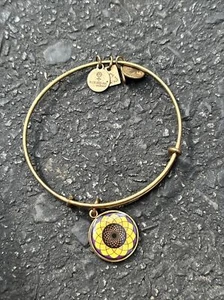 Alex and Ani BRACELET Gold Tone Expandable Charm Enameled Yellow Sunflower - Picture 1 of 2