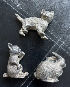 Pewter Hare/Rabbit 2” , Squirrel & Cat Cast Metal- Solid- Miniatures Pre Owned - Picture 1 of 9