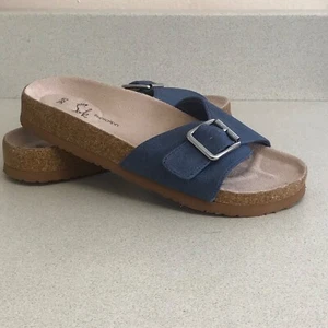 Sole Sensation.Avon.UK 5(38) Blue Single Adjustable Buckle Moulded Cork Slider. - Picture 1 of 24