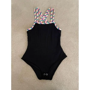 Epic Threads Girls Black Criss-Cross Rainbow Straps Bodysuit - Size S (6) NWT - Picture 1 of 4
