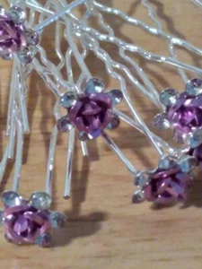 Set of 13 Hair U Pins Crystal Flowers Light Purple Lavender Silver Pins New - Picture 1 of 4