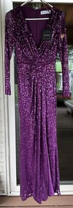 Ieena MAC DUGGAL 26490 Long Sleeve Ruched Sequin Gown dress Size 2 Purple NWT - Picture 1 of 7