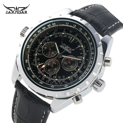 Reloj mecánico automático clásico JARAGAR para hombre correa de cuero esfera luminosa Foto 1 de 4