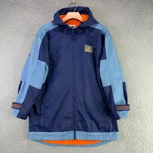 Vintage Adidas Jacket Youth Large Blue Rain Windbreaker Hooded Track Sports - Picture 1 of 16