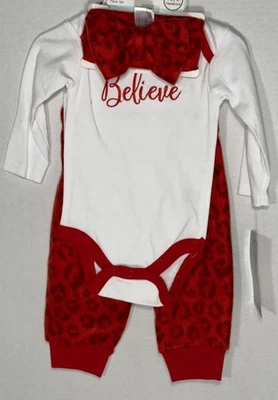 Conjunto de 3 piezas de body Believe pantalones arco 0-3M 3-6m con estampado de leopardo para bebé de Navidad Foto 1 de 4