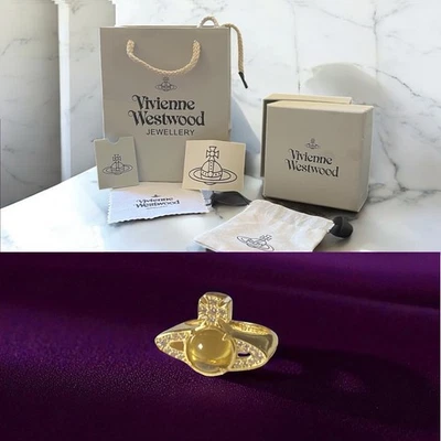 Vivienne Westwood Gold Orb Ring with Yellow Cabochon - Size 57 (Ø 18.1mm), State - Image 1 of 4