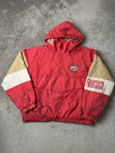 Vintage Mens 1/4 Zip Puffer Jacket 1990s San Francisco 49ers Made Korea, Size XL - Picture 1 of 14
