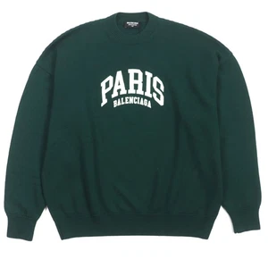 Excellent BALENCIAGA sweater PARIS logoembroidered crew neck knit green wool... - Picture 1 of 10